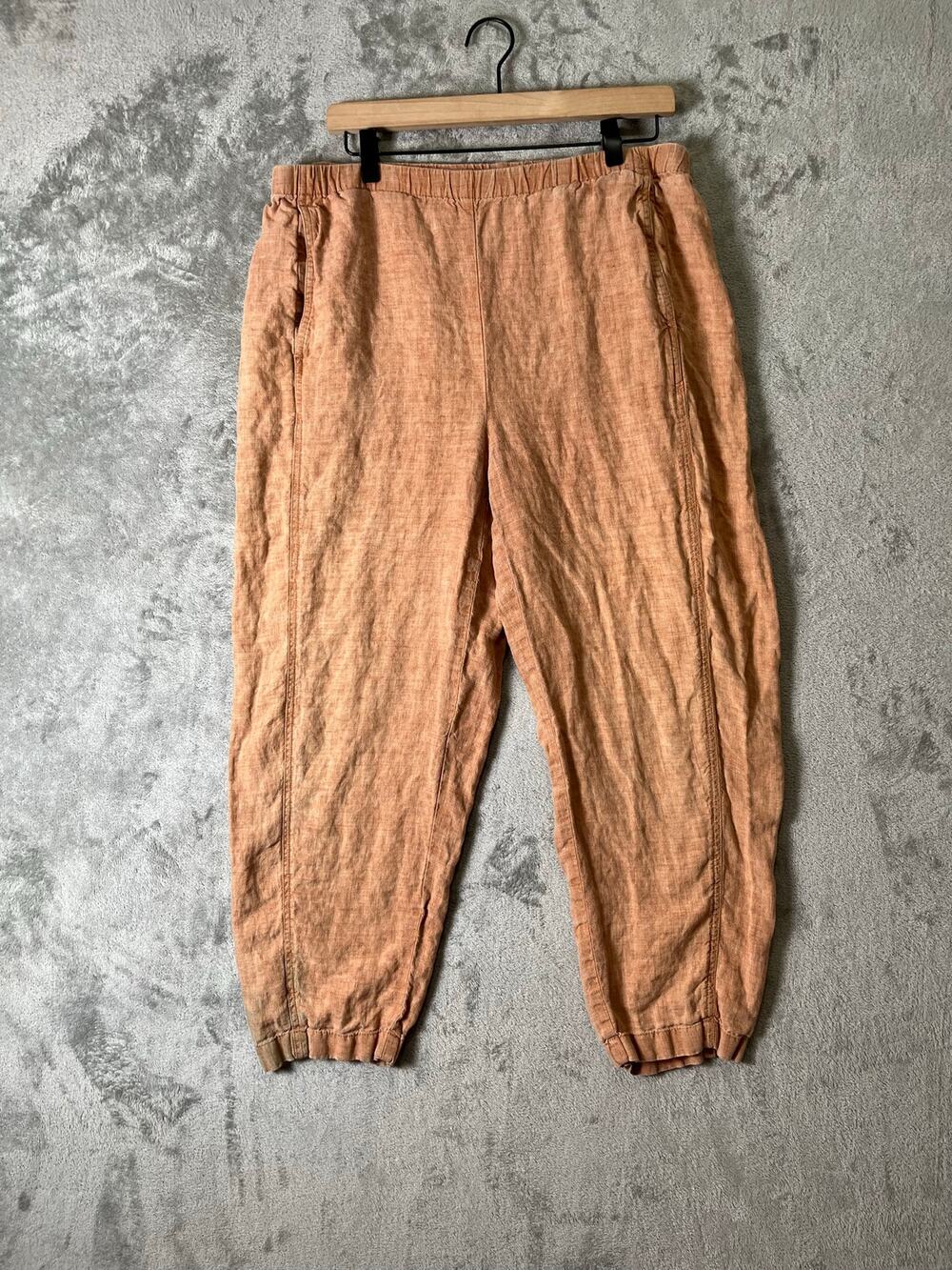 Eileen Fisher Organic Linen Lantern Pants Large Terracotta Orange Crop Pull On
